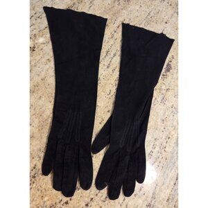 Vintage Womens Size 6.5 XS Black Suede 14.5" Long Formal Gloves